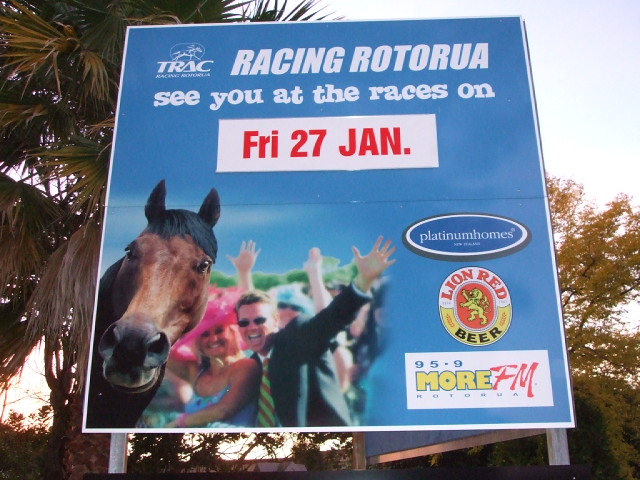 Sign advertising the races at Rotorua